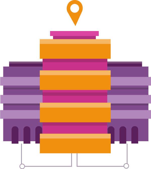A colorful illustration of a server depicting our hosting services.