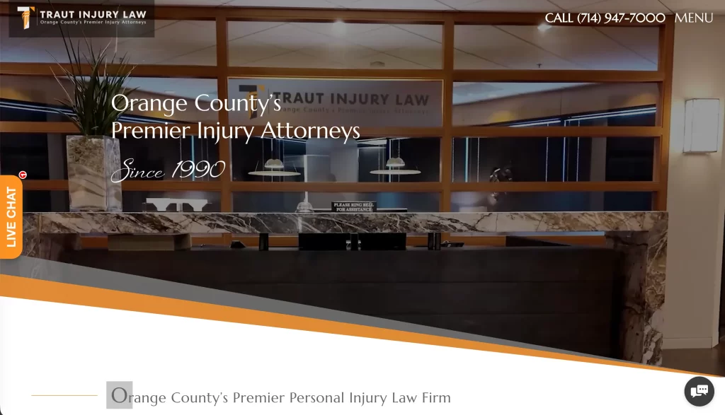 Website for Traut Injury Law in Orange County, CA
