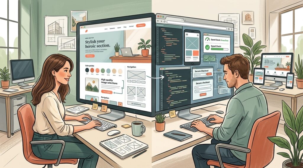 Web design and development agency meeting mapping a website project from goals to launch