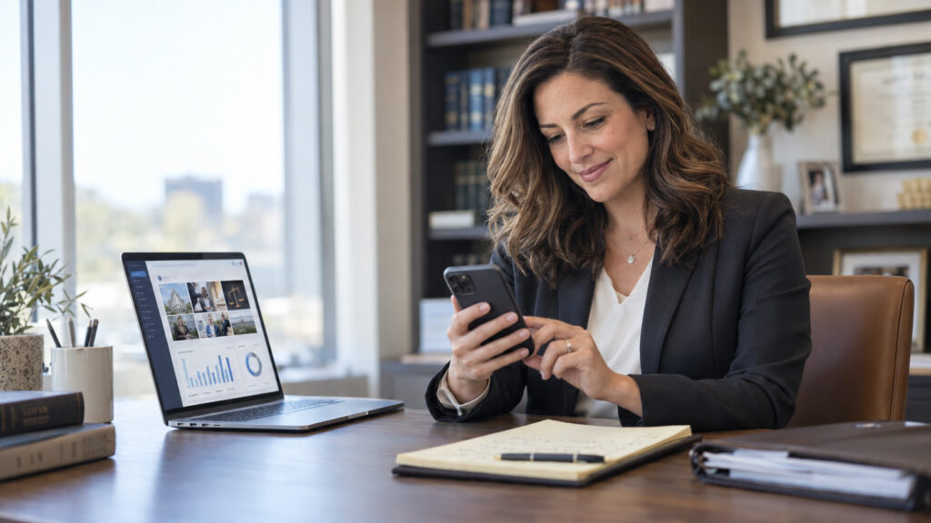 Law firm content marketing funnel from social post to website visit to booked consultation